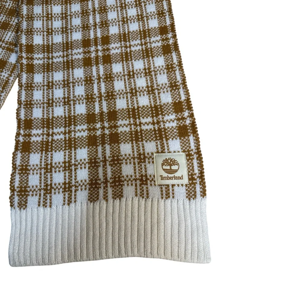 Timberland Plaid‎ Knit Scarf Wheat/Tan/White Colorway Unisex On-Trend Fashion